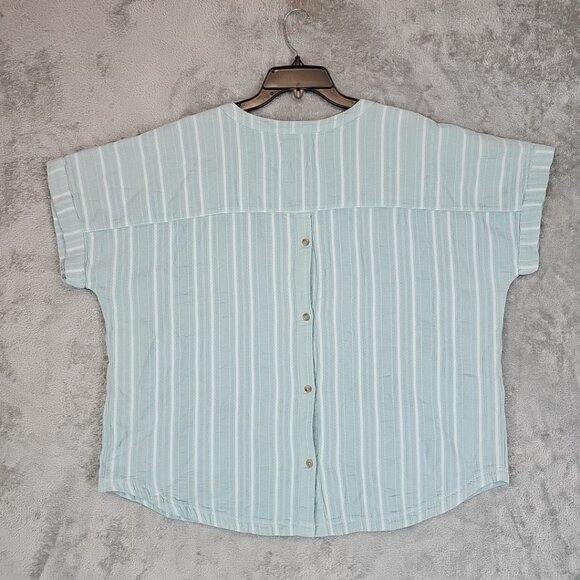 Lucky Brand Popover Camp Shirt Womens Size XL Blue Striped Oversized Split Neck - Picture 2 of 5